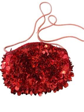 DeLill Red Sequined Evening Shoulder Purse Cord Strap See Description